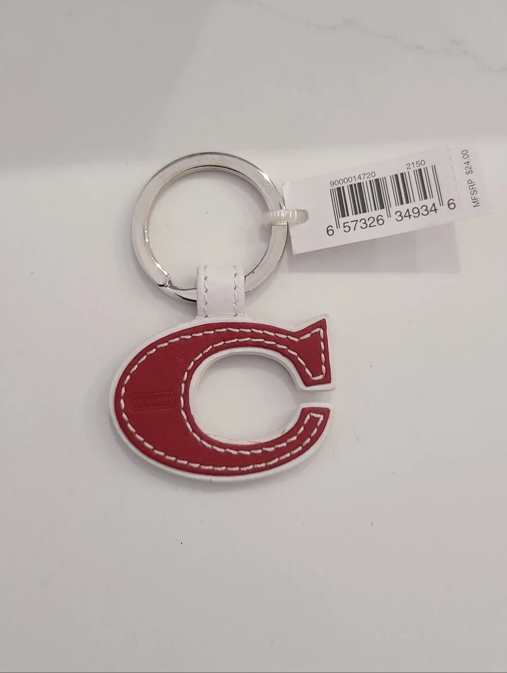 NWT Coach Red and White Leather 'C' Keyring Keychain